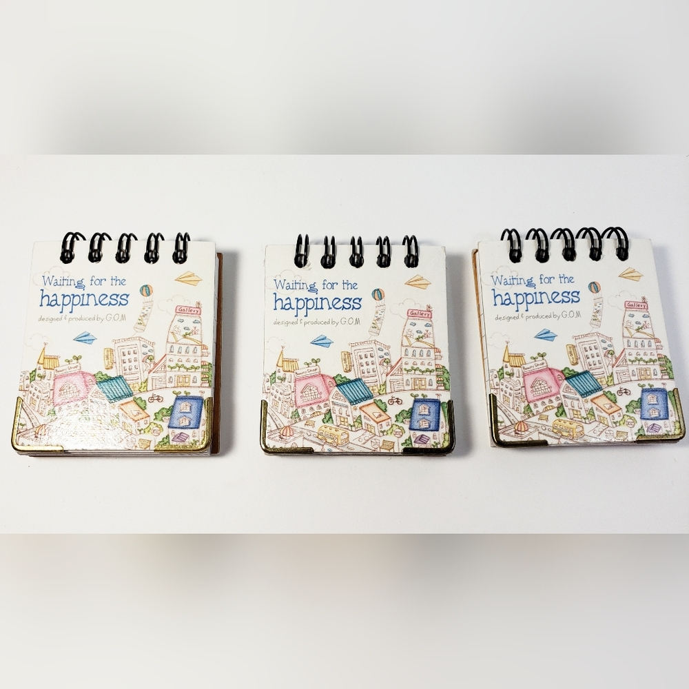 Three Colorful Illustrated Notepad Set Of Three - Waiting For The Happiness